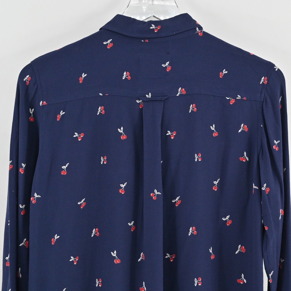 Rails Womens Kate Top Size XS Cherry‎ Print Preppy Button Navy Blue Long Sleeve - Picture 11 of 13